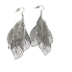 Silver Leaf Cutout Metal Drop Earrings